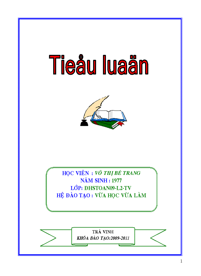 Tiểu luận Tốt nghiệp ĐHSP Toán hệ TC