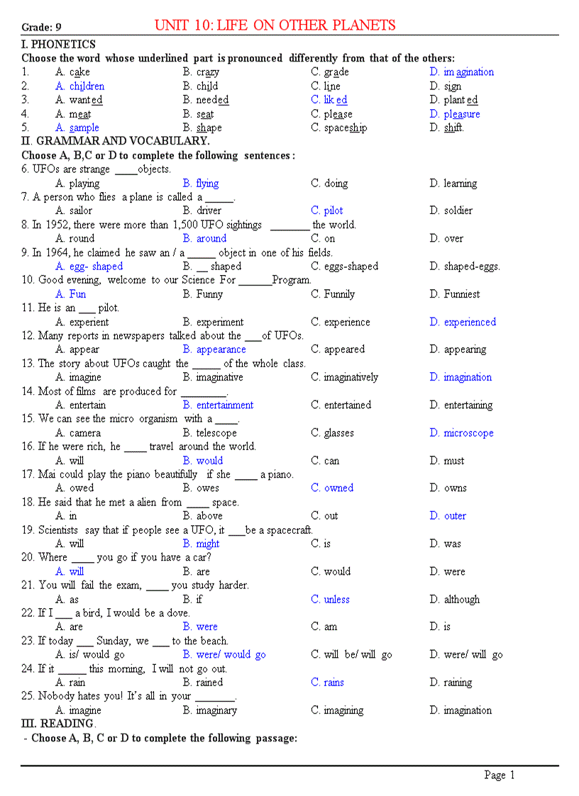 Trac nghiem TA9 unit 10