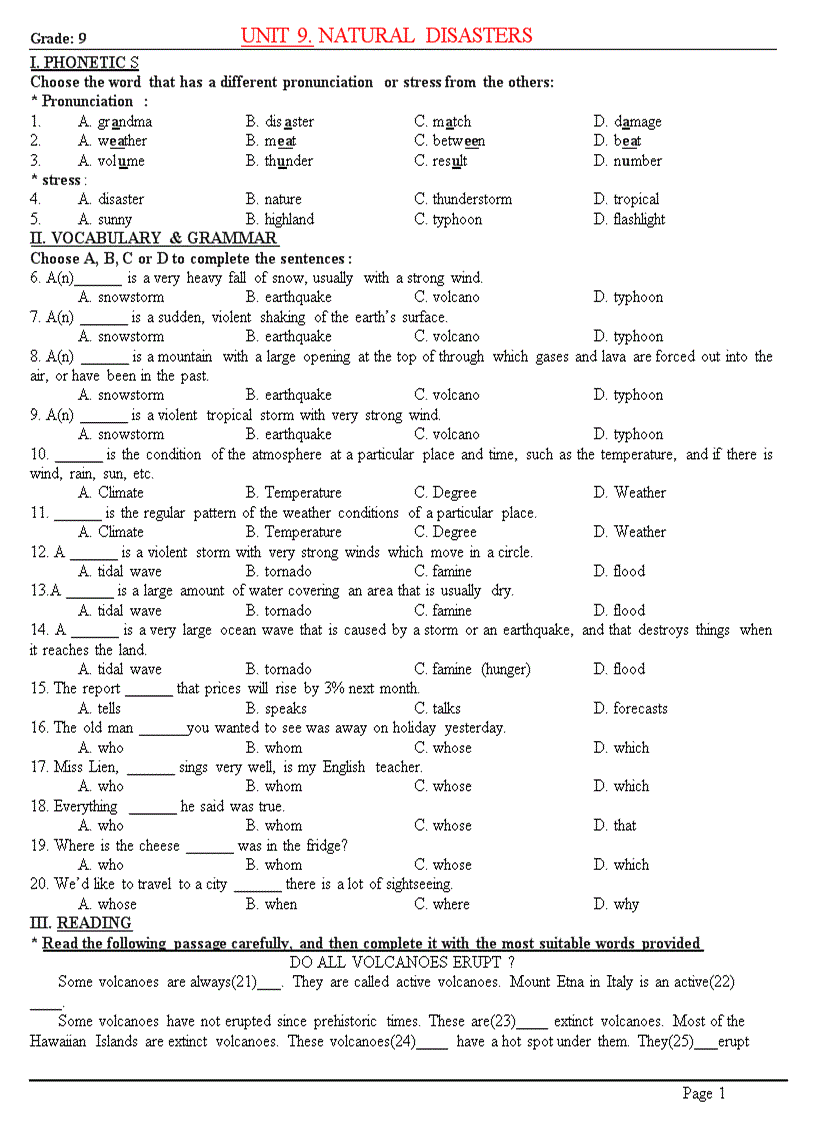 Trac nghiem TA9 unit 9