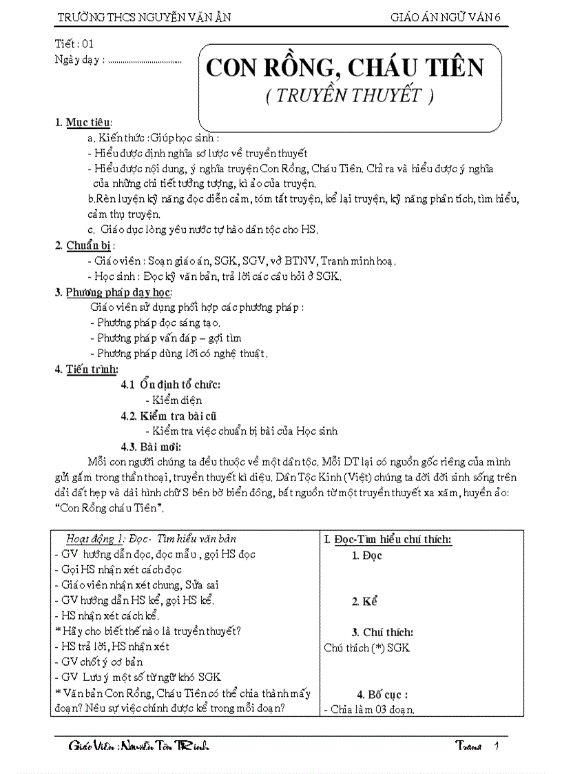 Giáo án ngữ văn 6 hk 1 2008 2009