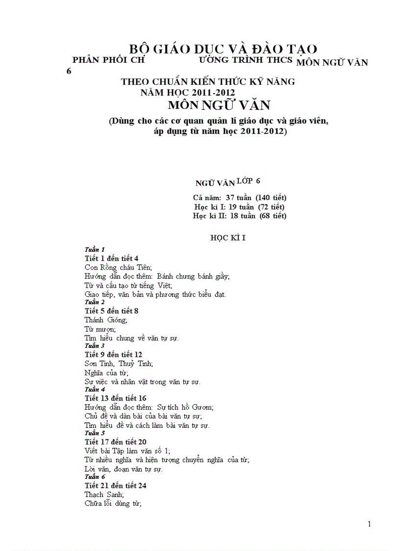 Giáo án văn 6 trọn bộ chuẩn kiến thức kỹ năng