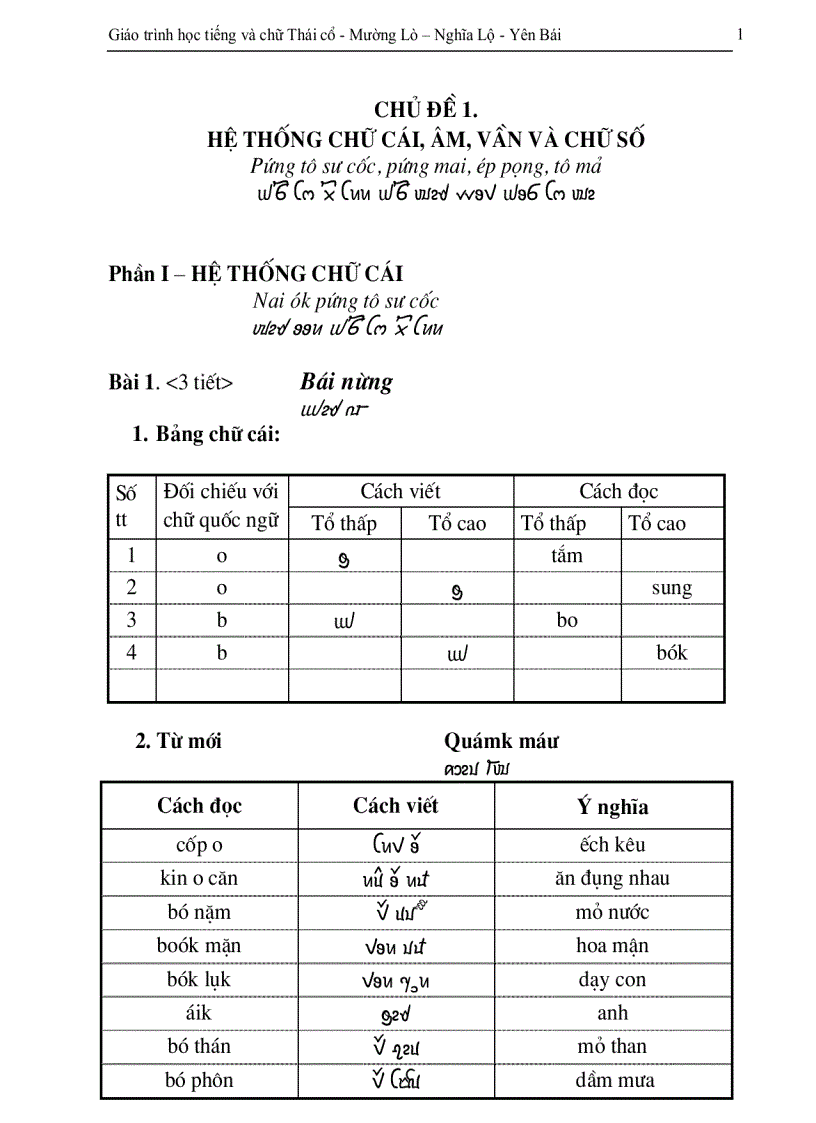 Giáo trình chữ Thái cổ của dân tộc Thái