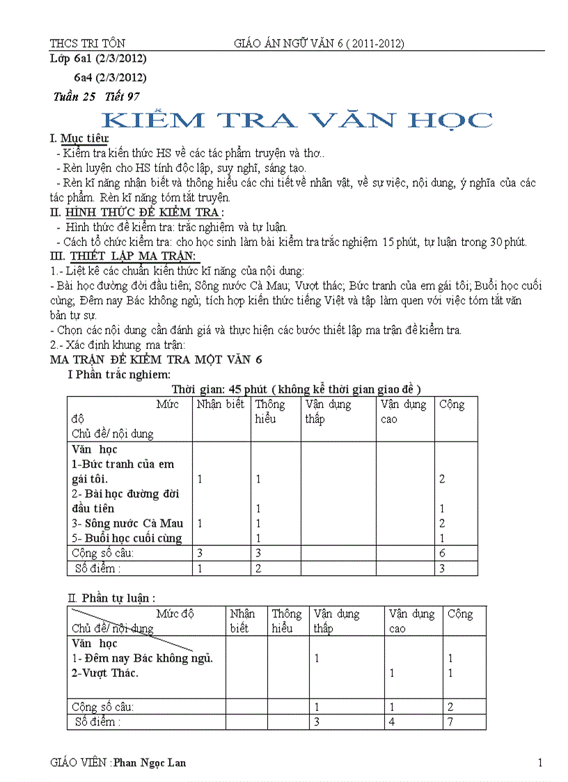 Giáo án 6 an giang tuần 25