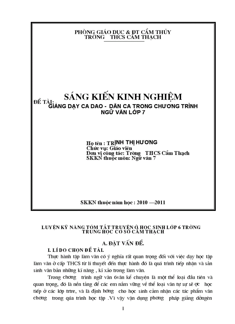 Sáng kiến kinh nghiệm văn 6