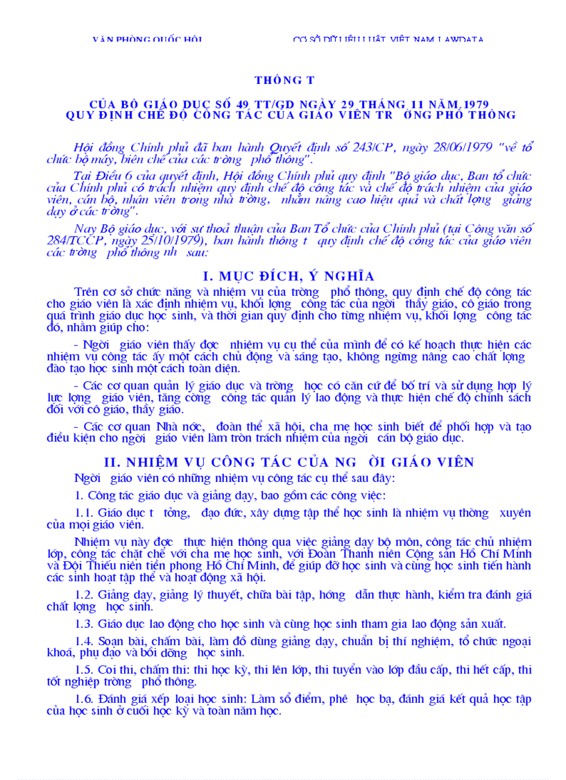 Thông tư 49 năm 1979