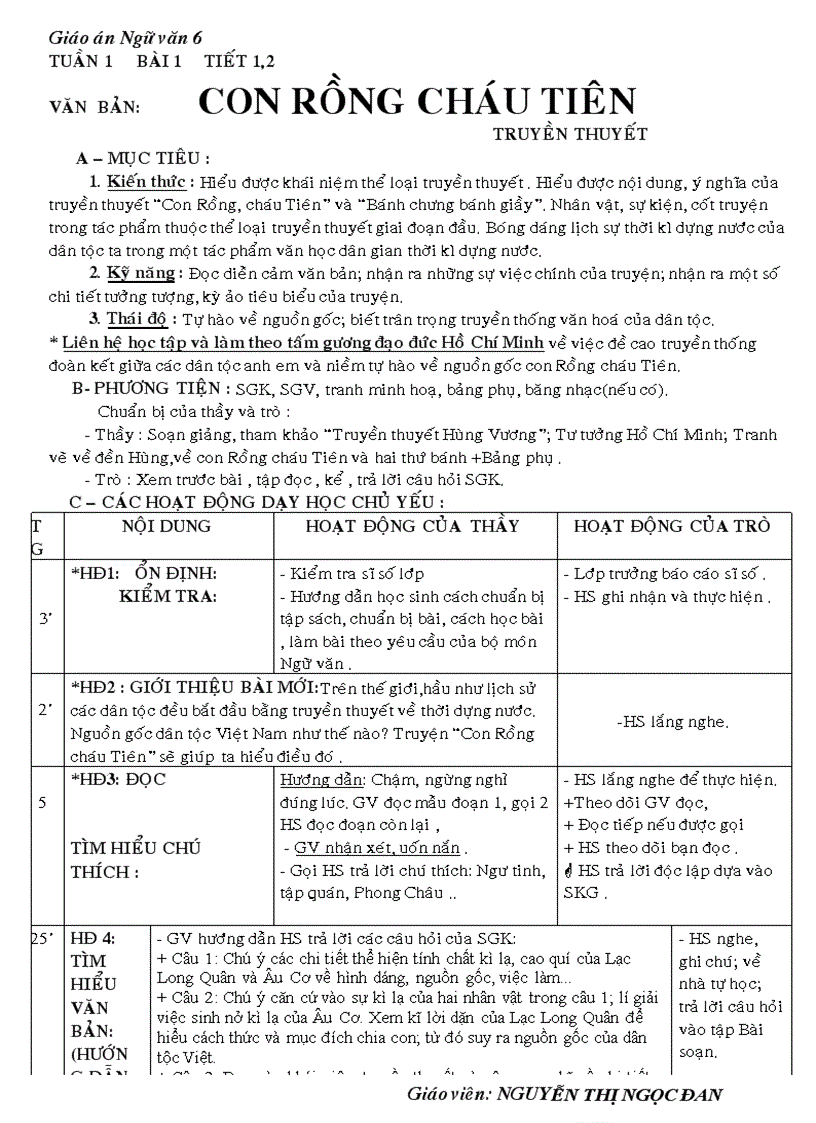 Ngữ văn 6 tuần 1 4 chuẩn ktkn