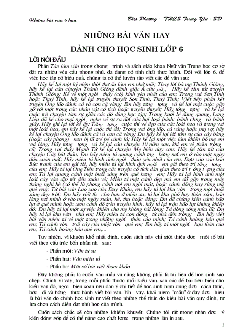 Những bài văn hay lớp 6 và gợi ý phương pháp làm bài