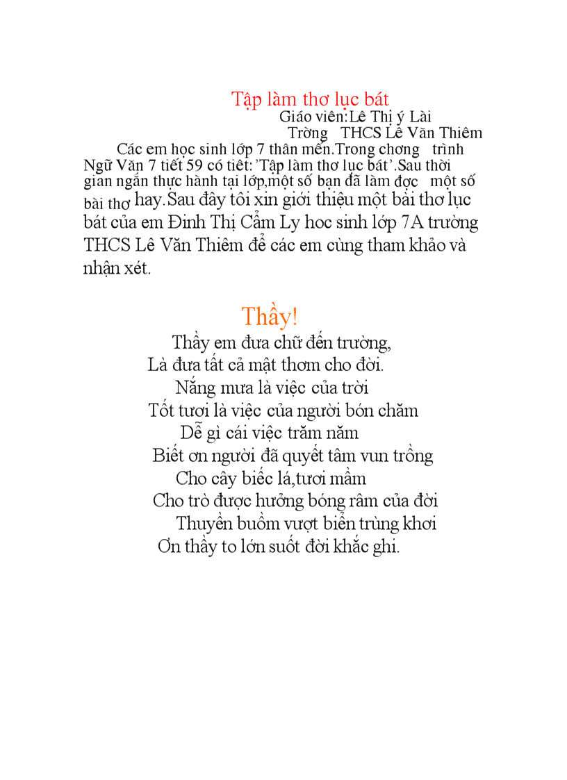 Tập làm thơ lục bát