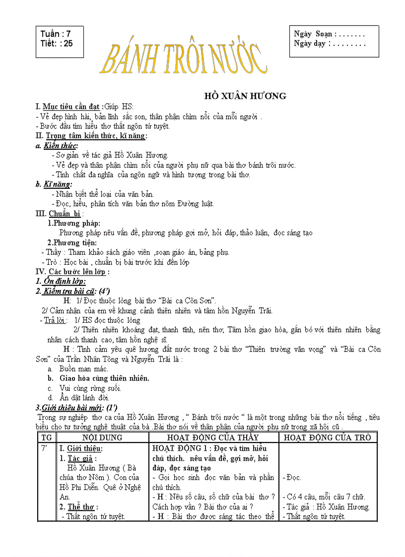 Nv7 4 cột tuần 7 8 năm 2011 2012