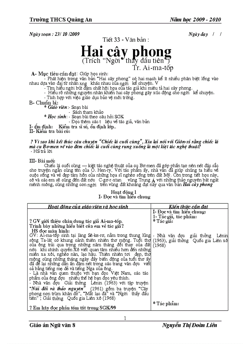 Bài 9 Hai cây phong