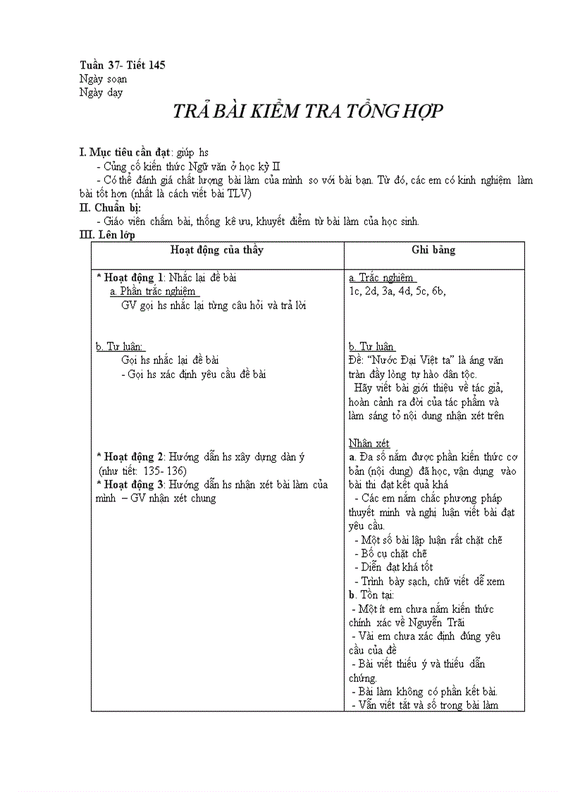 145 T37 Trả bài KT