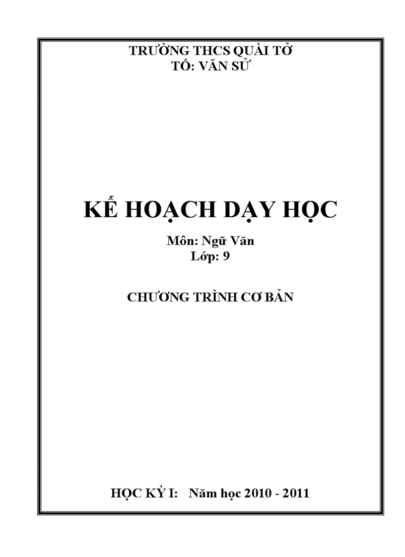 Kế hoạch dạy học ngữ văn 8