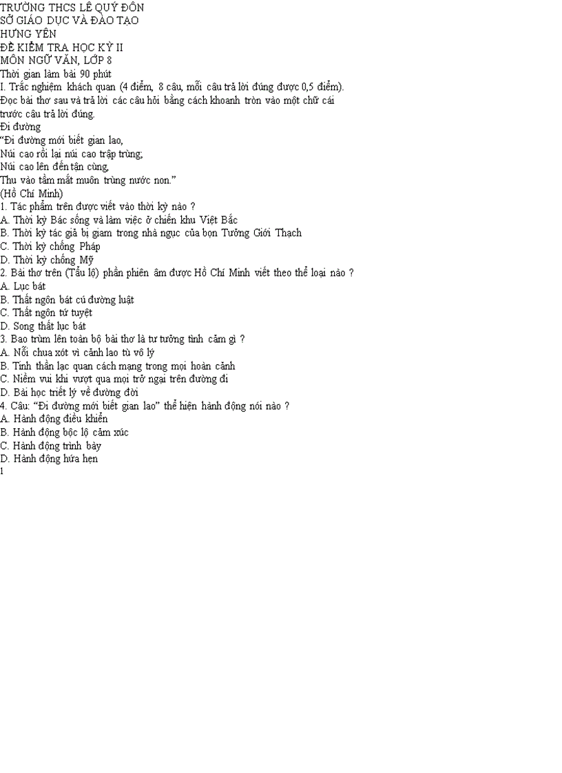 Đề KT Học kì II Ngữ Văn 8 BGD 6