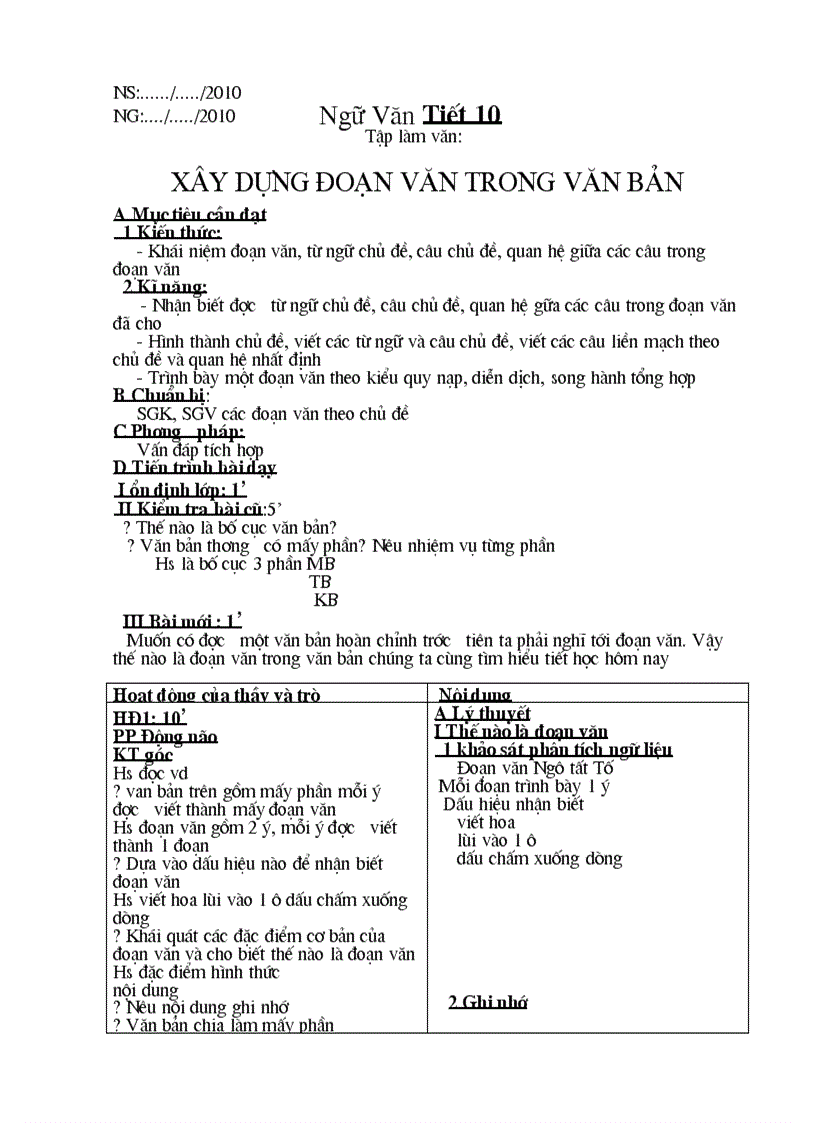 Tiet 10 xay dung doan van trong van ban