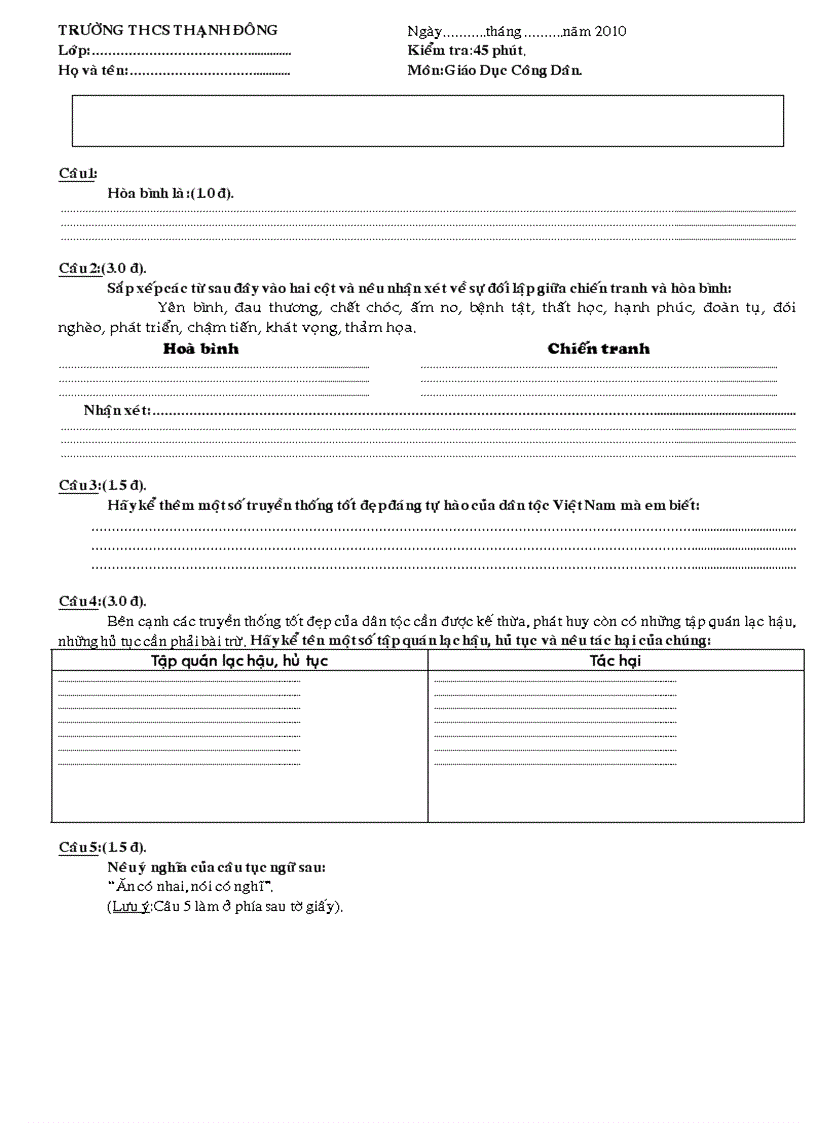 Kiểm tra 1 tiết gdcd 9