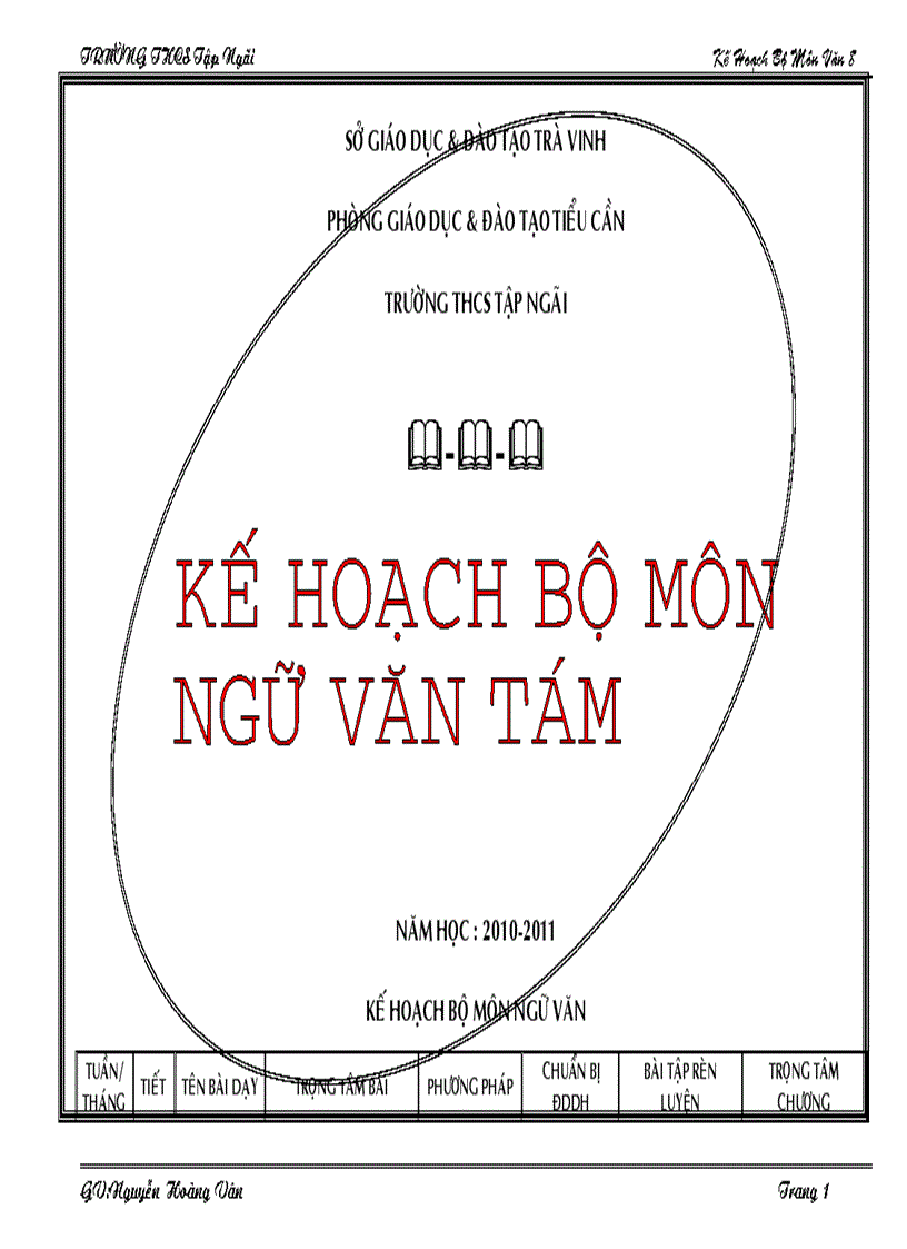 Kế hoạch bộ môn theo chuẩn kiến thức 8