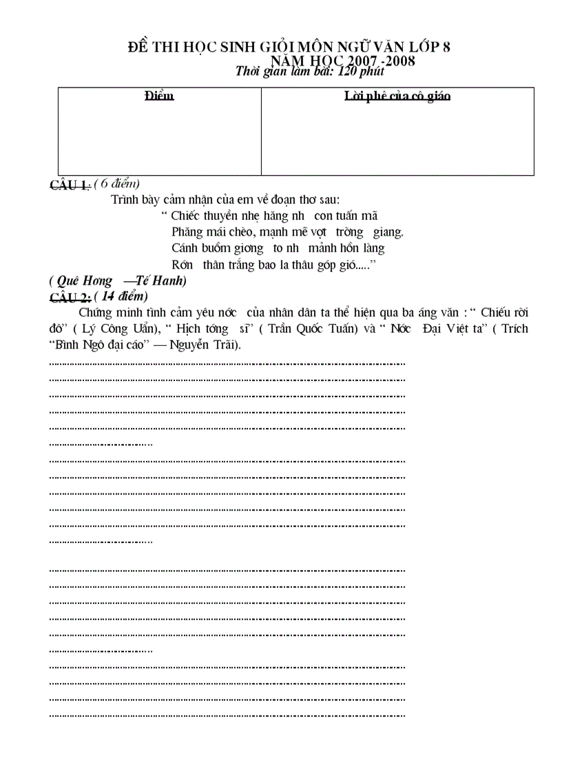 Đề thi học sinh giỏi Ngữ văn 8