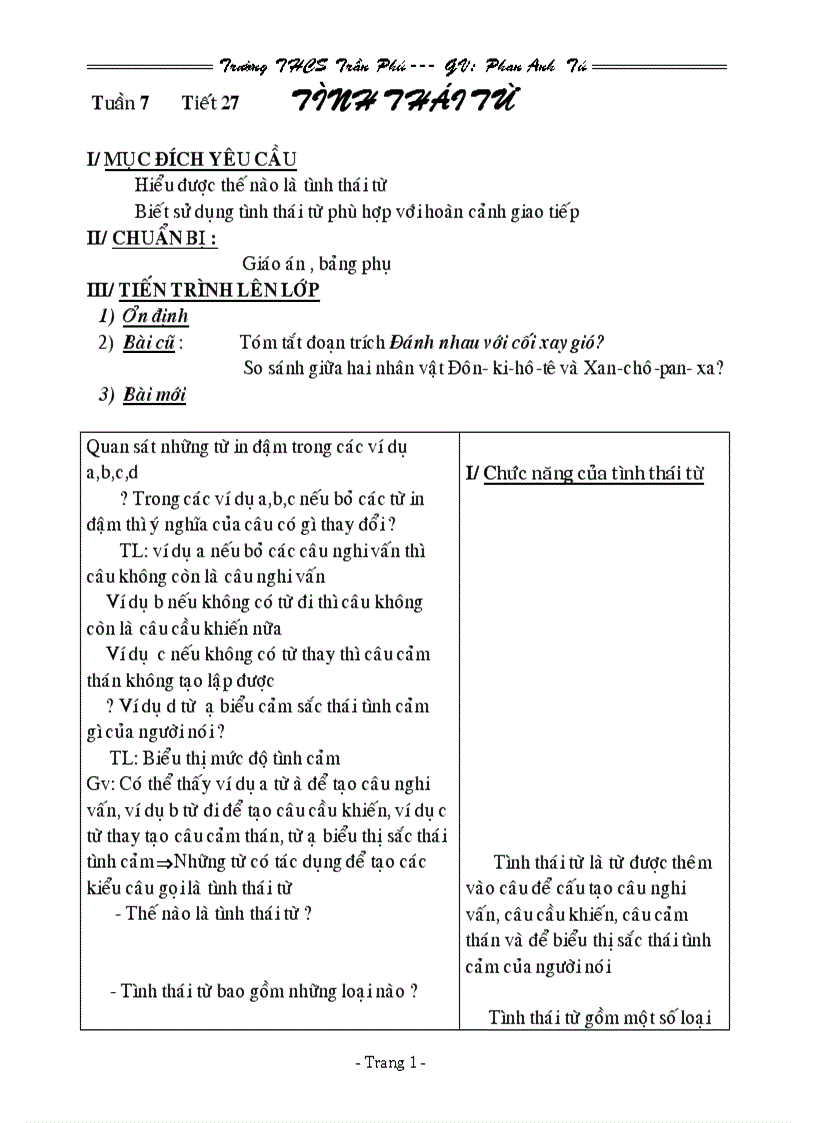 Giáo án Ngữ văn 8 HKI 2