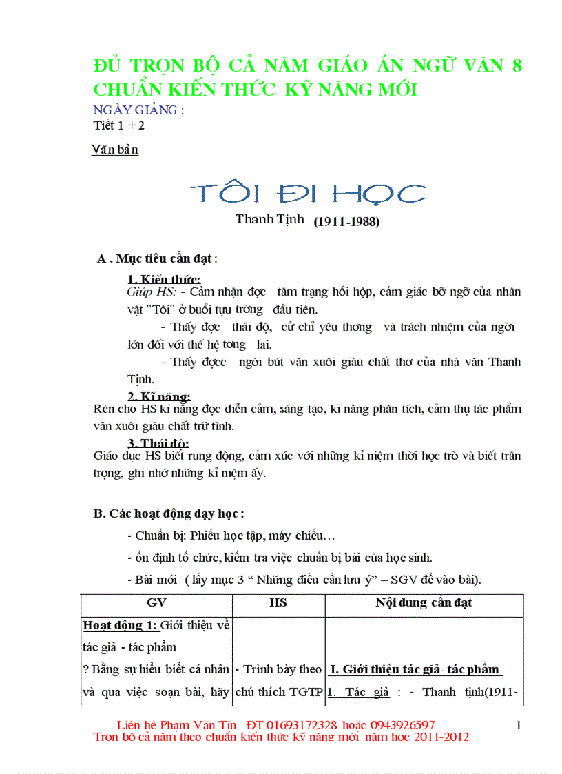 Giáo án văn 8 cả năm chuẩn mới 2011 2012