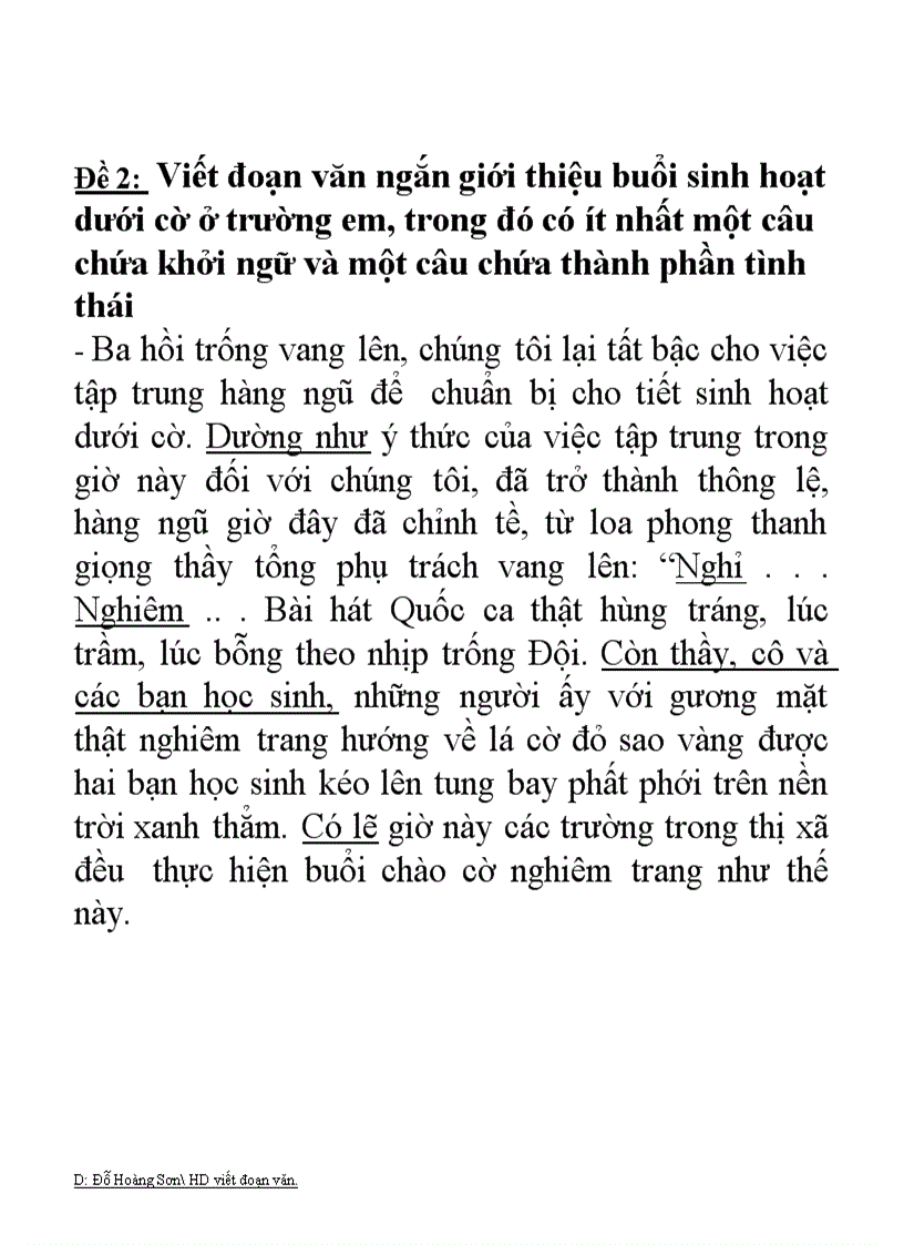 Đoạn văn mẫu có sử dụng các thành phàn biệt lập