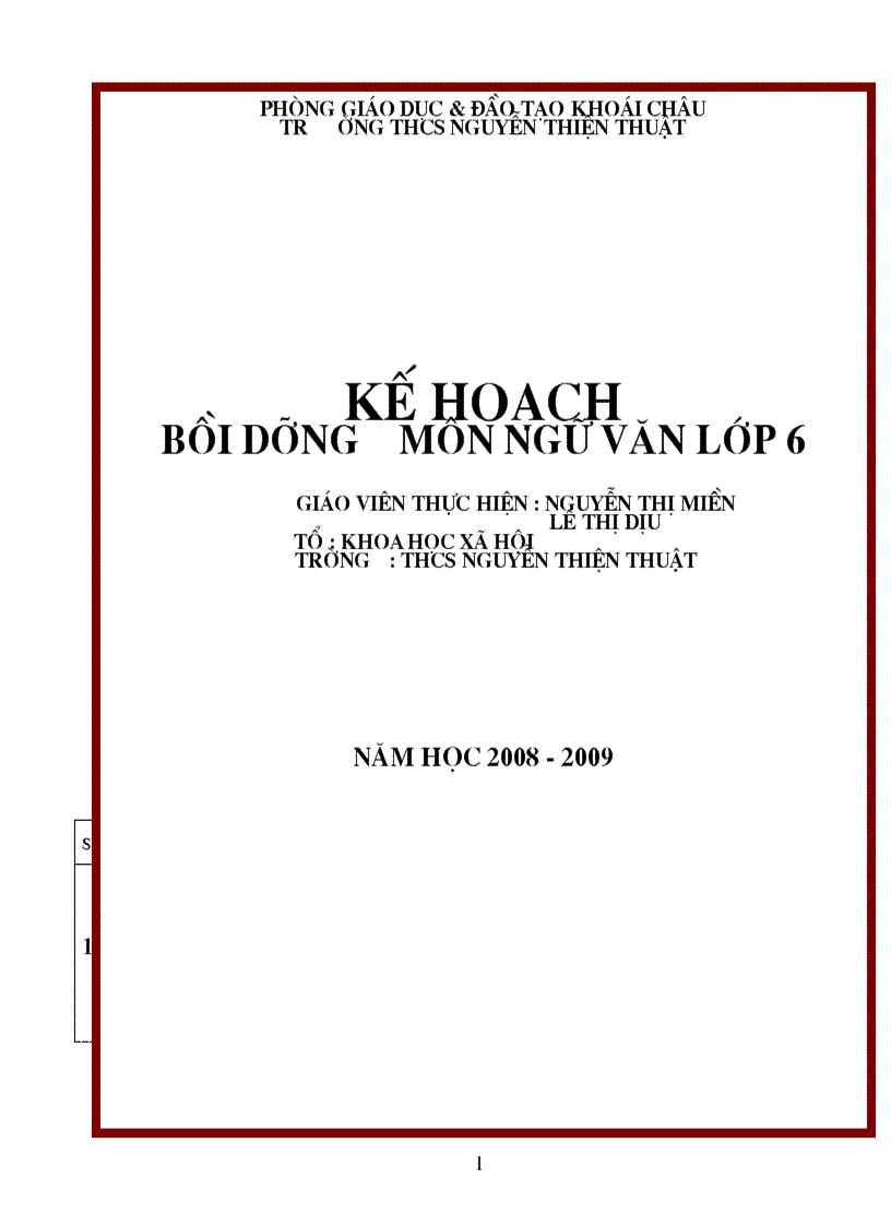 Kế hoạch bồi dưỡng ngữ văn 6