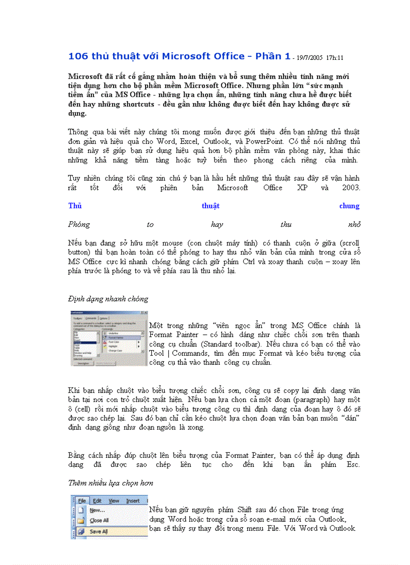 106 thủ thuật với MS Office
