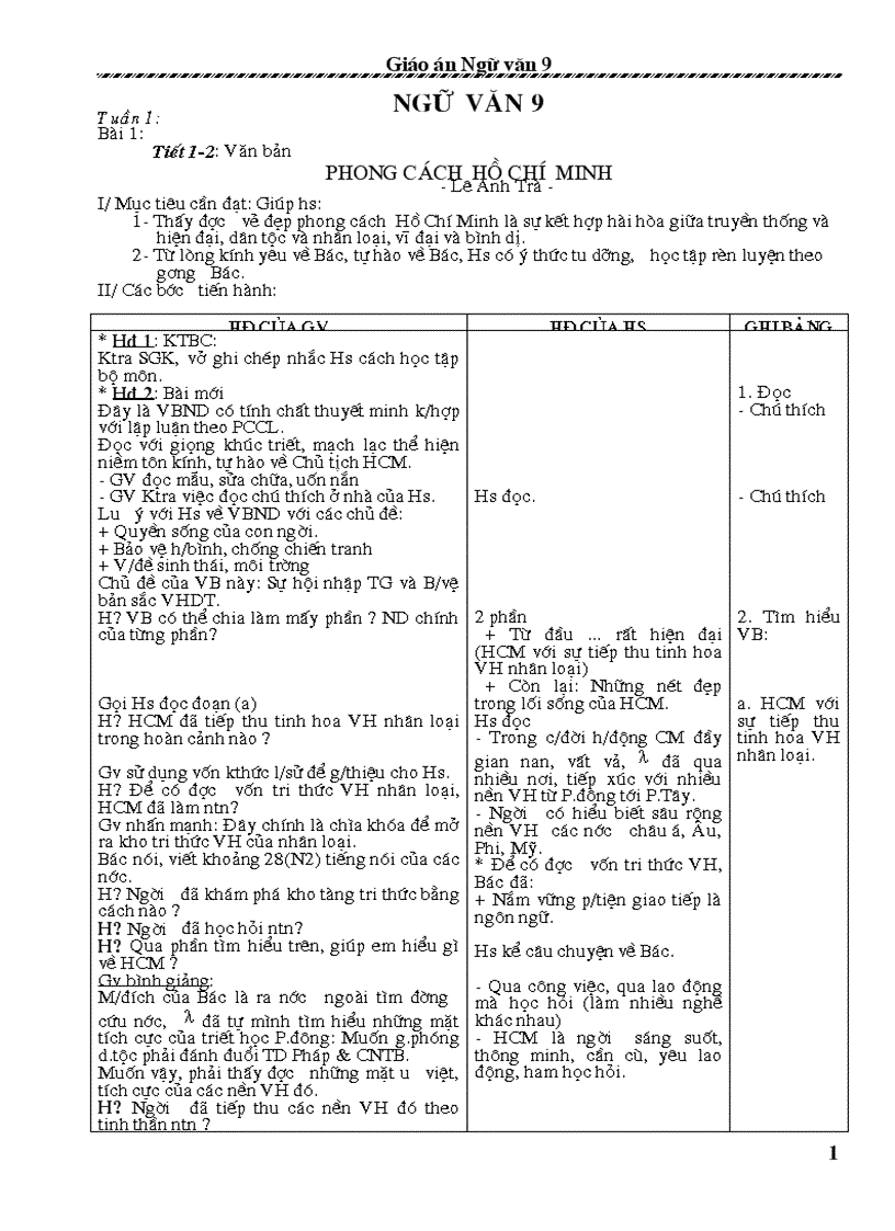 Giáo án ngữ văn 9 năm học 2010 2011