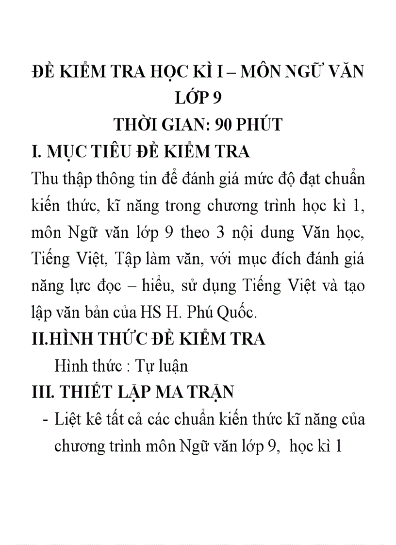 Các bướcthiếtlập Ma trận đề kiểm tra 1