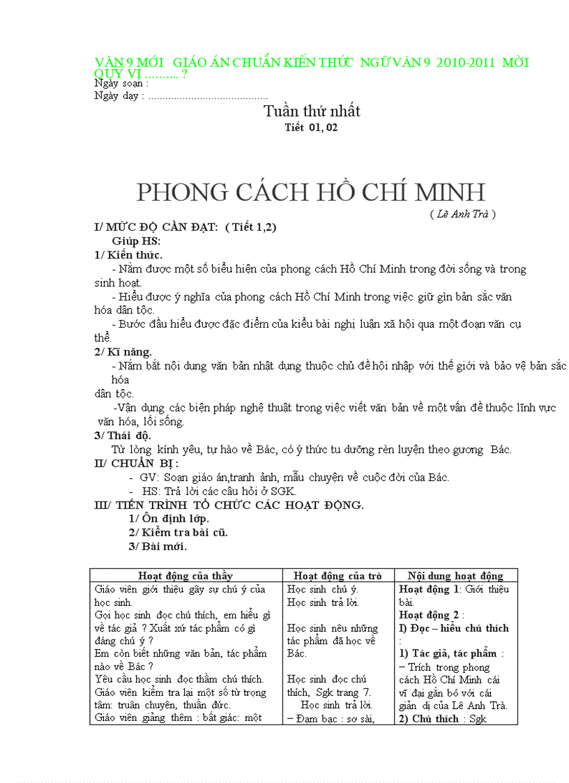 Giáo án chuẩn kiến thứcNgữ văn9cả năm