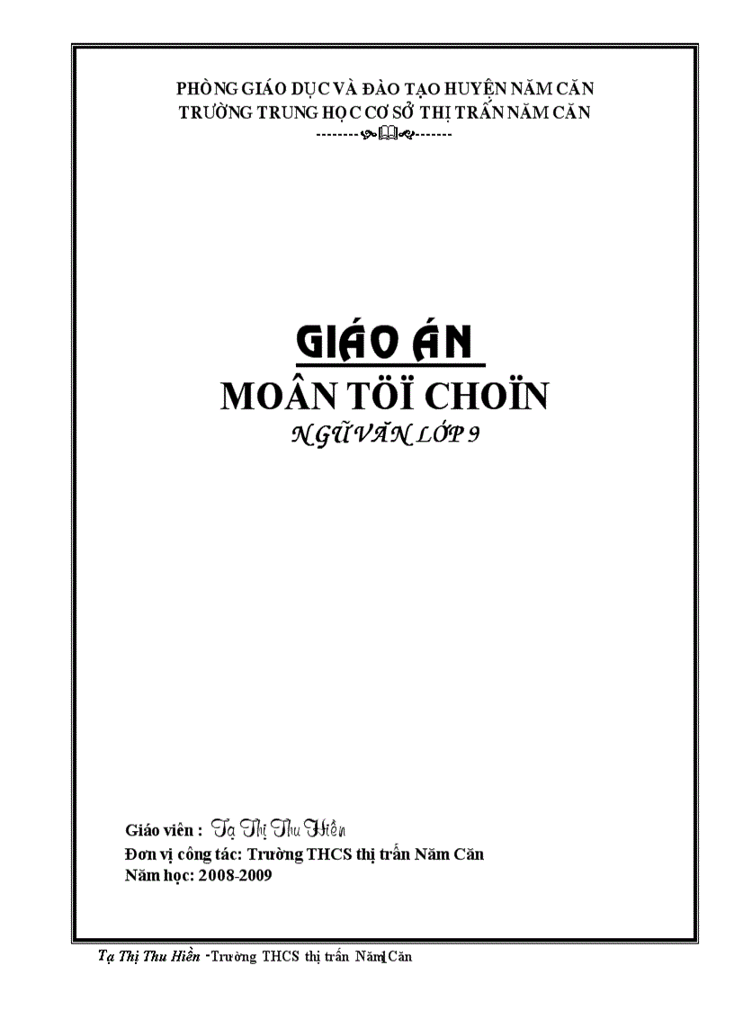 Giáo án tự chọn Ngữ văn 9 2008