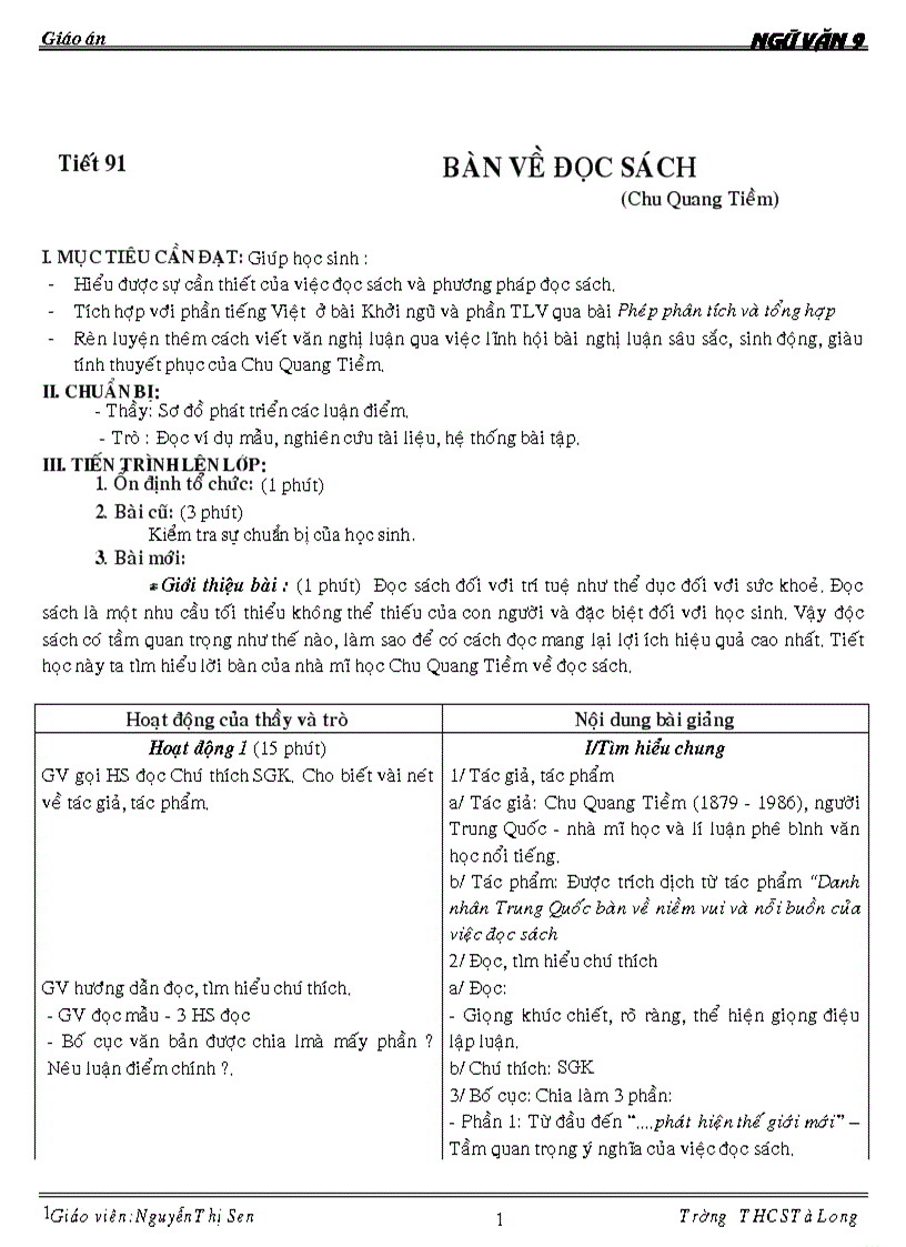 Giáo án ngữ văn 9 kỳ ii