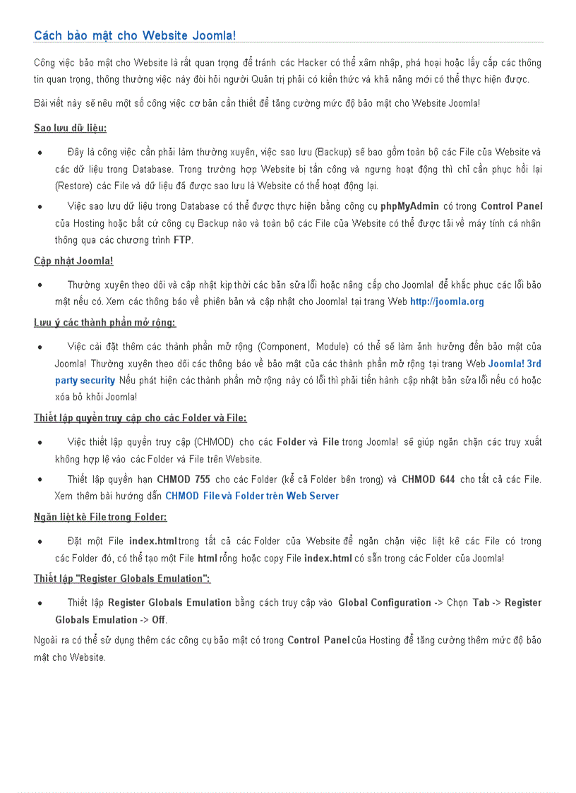 Cách bảo mật cho Website Joomla