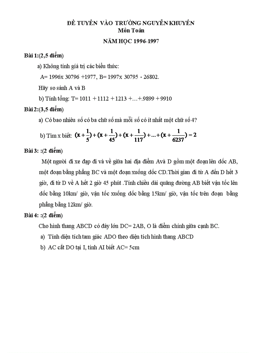 Đề tuyển sinh 6 Môn Toán tham khảo số 2