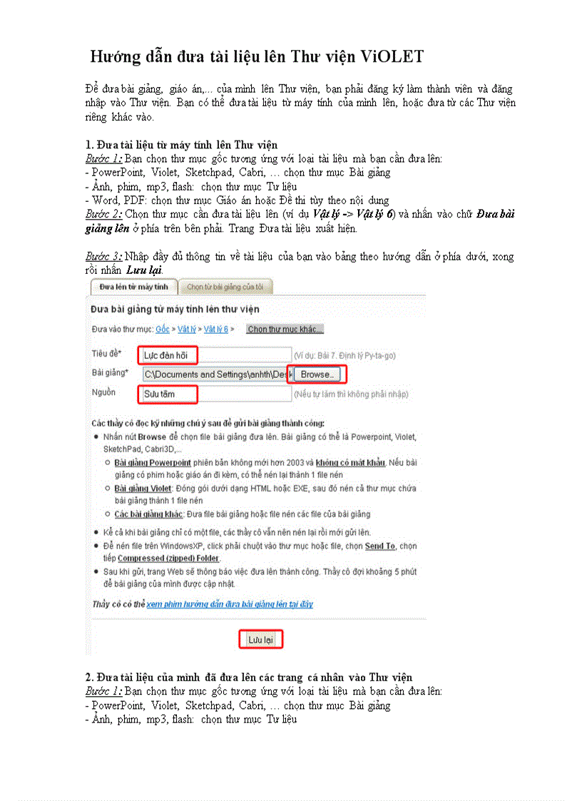 Cách đưa bài giảng lên thư viện