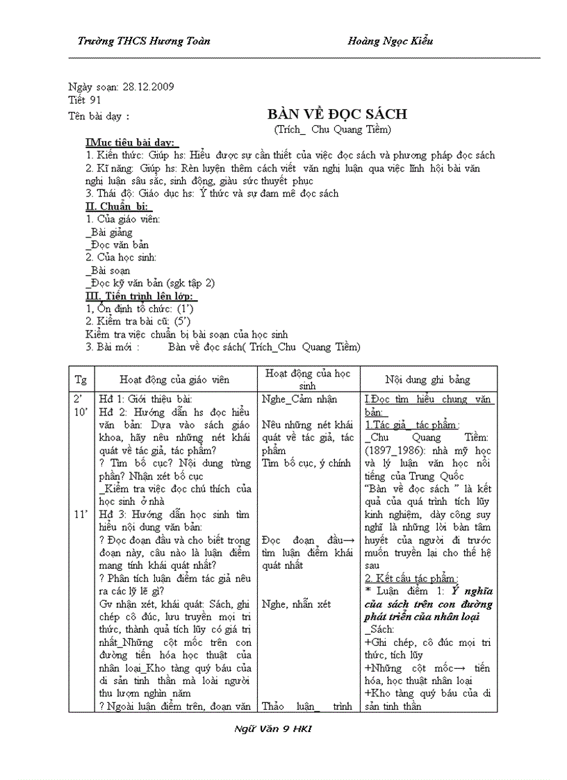 Giáo án Ngữ Văn 9 HK 2 Chuẩn KTKN