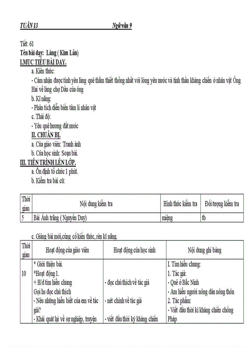 Giáo án Ngữ văn9 Tuần 13