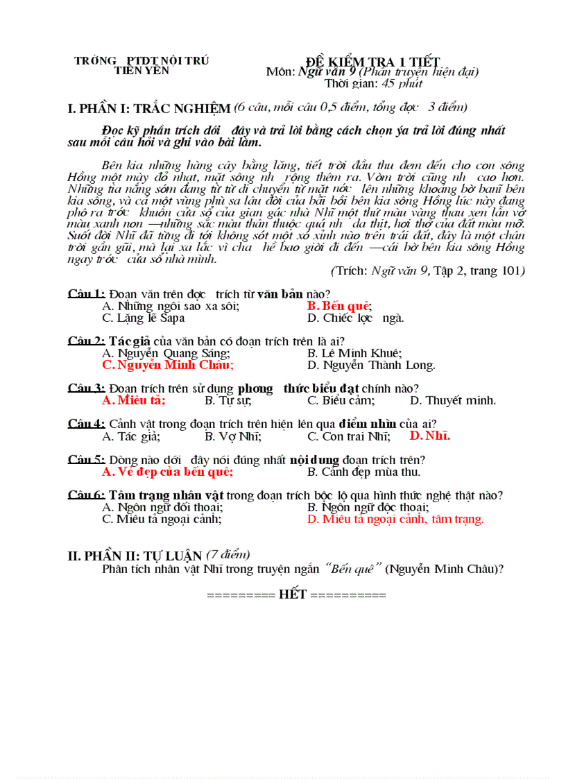 Đề kiểm tra phần truyện kh2