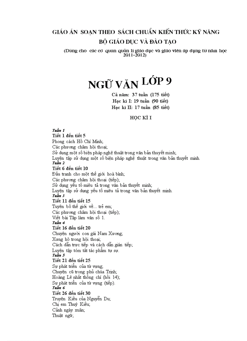 Giáo án ngữ văn 9 chuẩn kiến thức cả năm