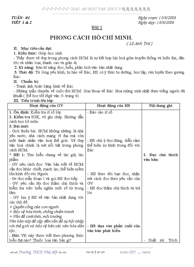 Giao an van 9 tuan 1 3 cột