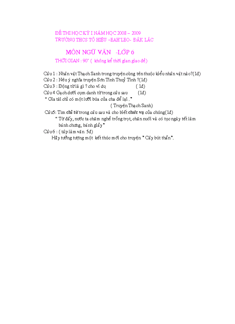 Đề thi ngữ văn l6 ki