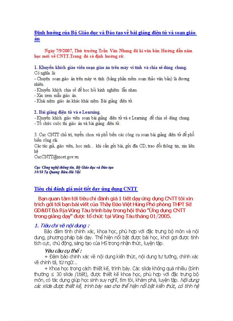 Định hướng của Bộ Giáo dục và Đào tạo về bài giảng điện tử và soạn giáo án