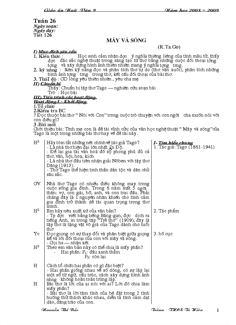 Giáo Án Văn 9 Tuần 26 đến 35 Hay