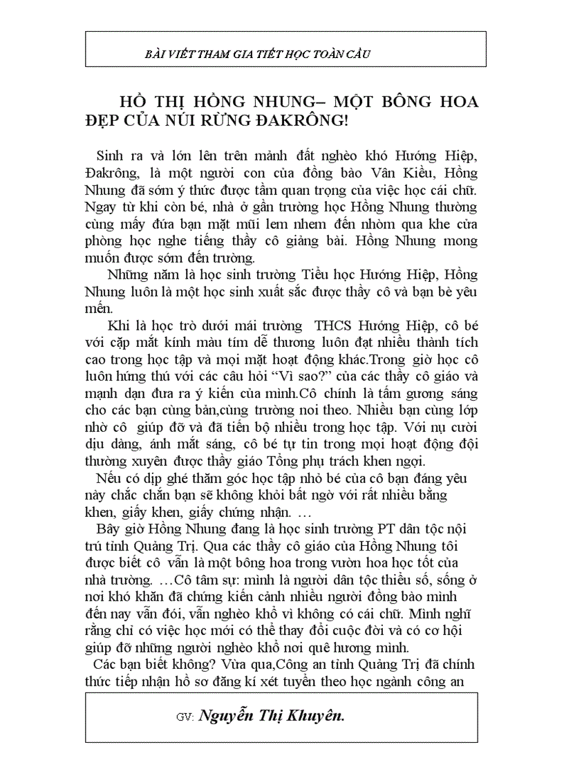 Bài viết tham gia tiết học toàn cầu