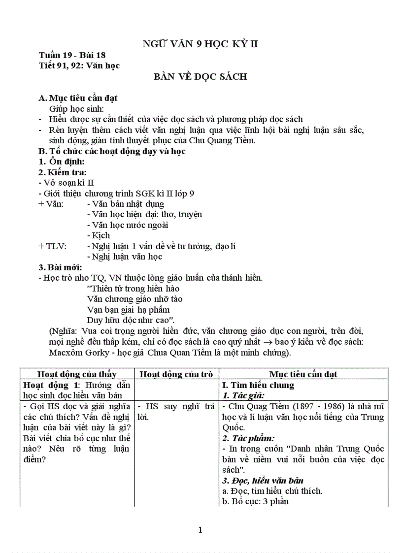 Giáo án Ngữ văn 9 kì II hay