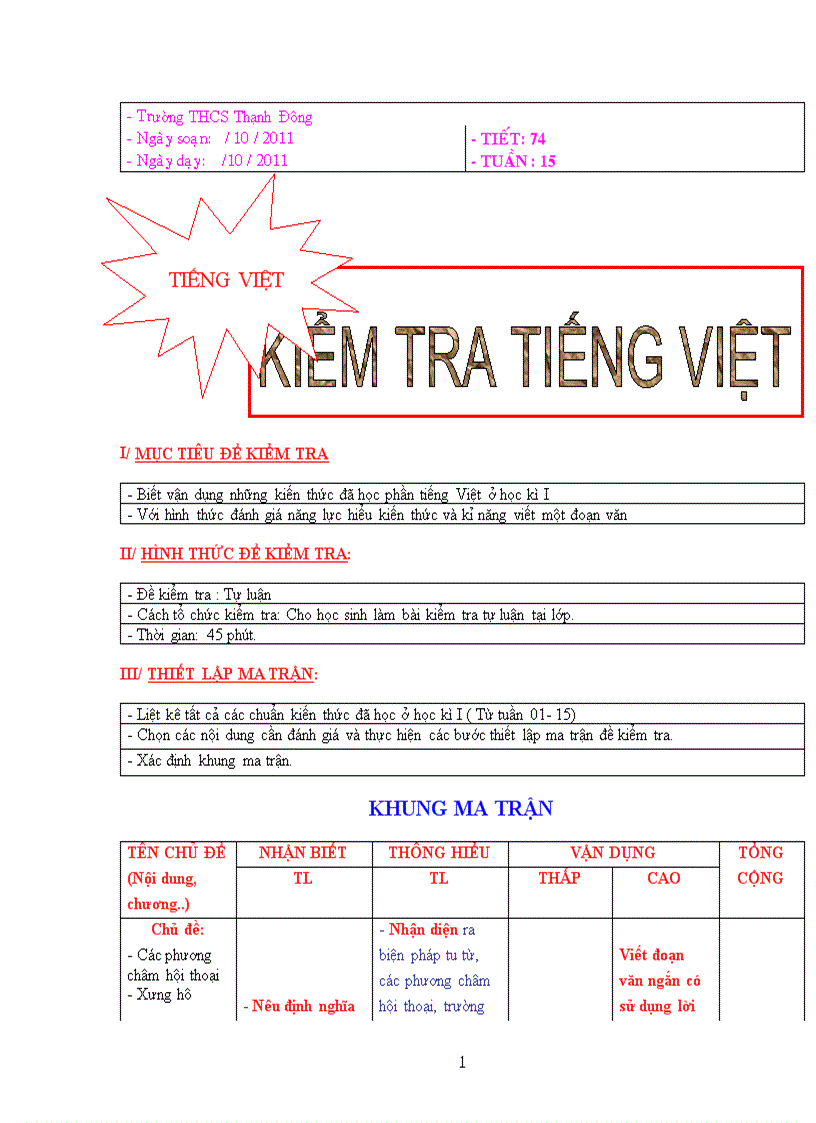 Kiêm tra tiếng việt 9