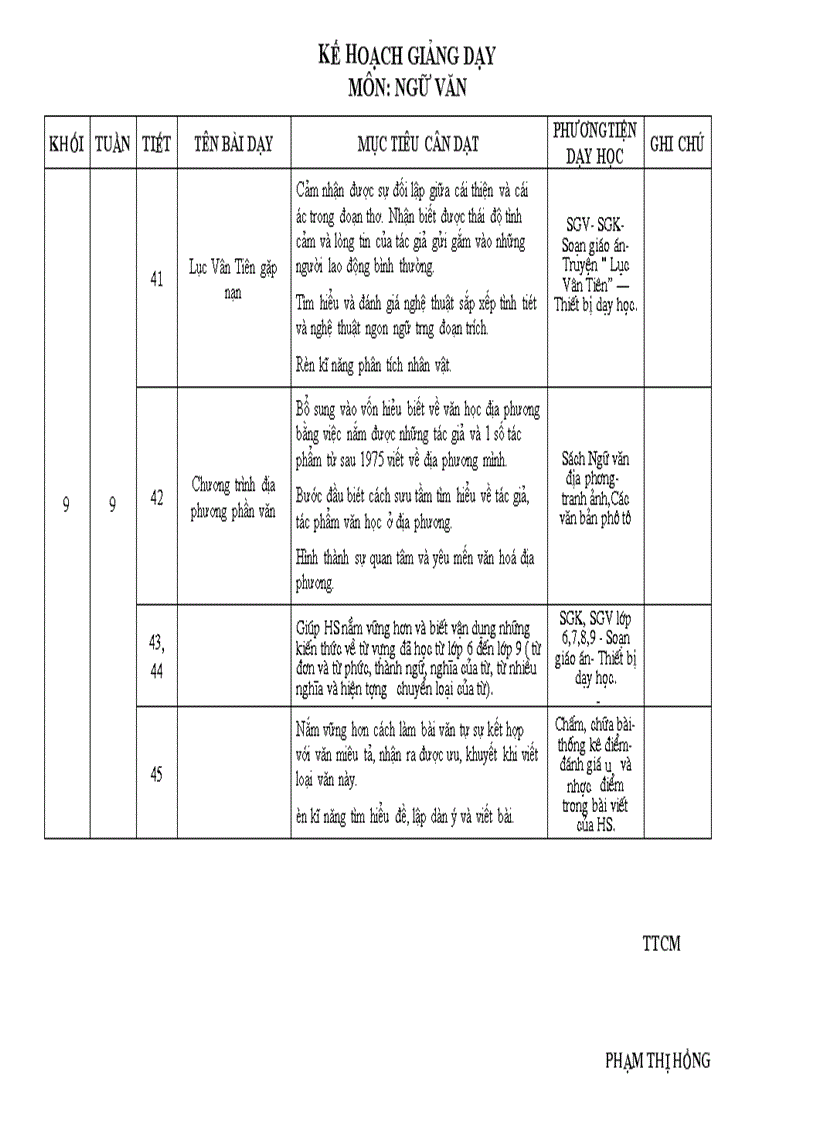 Kế hoạch NV 9