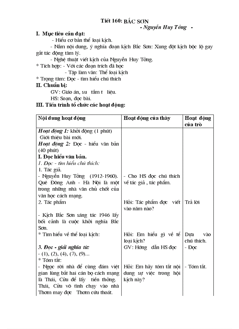 Tiet 160 Bac Son