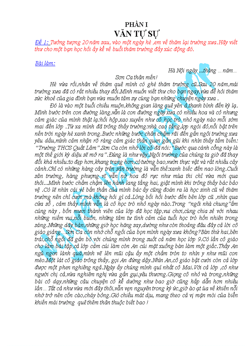 Những bài làm văn hay lớp 9