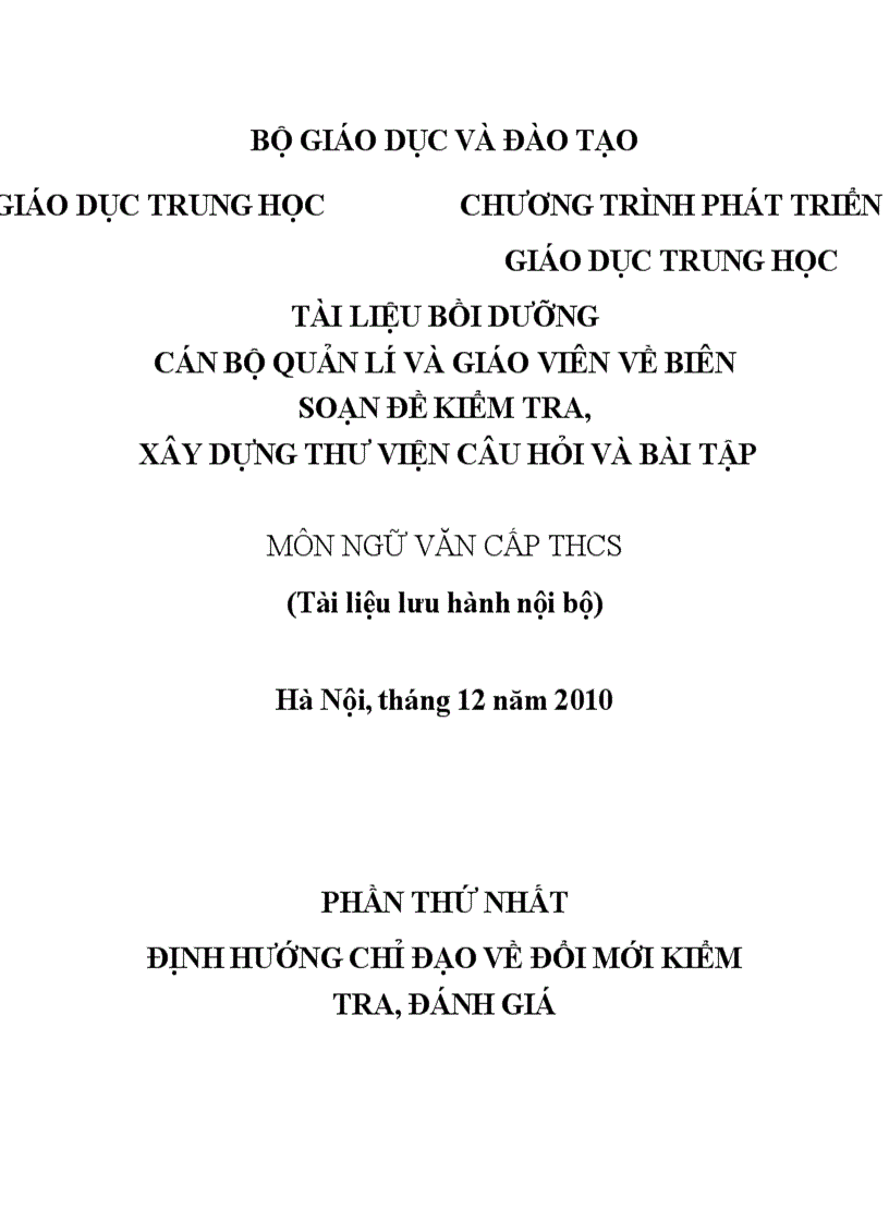 Tài liệu bồi dưỡng cán bộ quản lí và giáo viên về biên soạn đề kiểm tra