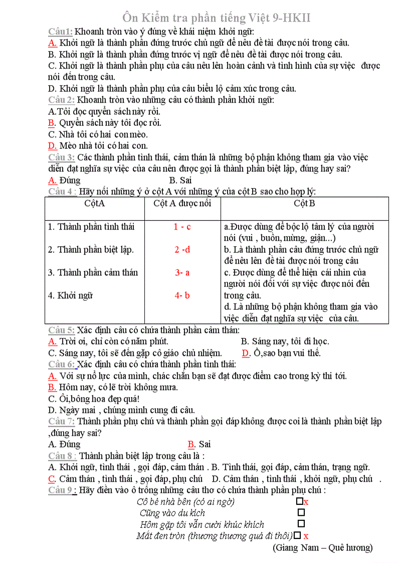 Ôn tiếng việt 9 hk ii